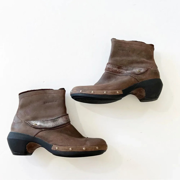 Merrell Luxe Mid 5” Ankle Boot Brown Leather Women’s Size 7.5 Brushed Metallic - Picture 12 of 12